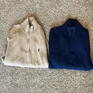 2 Men's Polo Ralph Lauren Cotton Quarter-Zip Sweaters - Size L